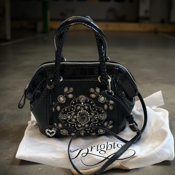Brighton Handbags - Brighton Czarina stunning jewel black patent leather combo detailed bag